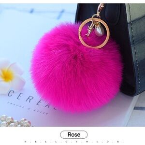 Big pompom w/ pearl keychain - KC003 Rose